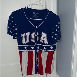 On Fire Patriotic Button Down Shirt - Blue, Red, White